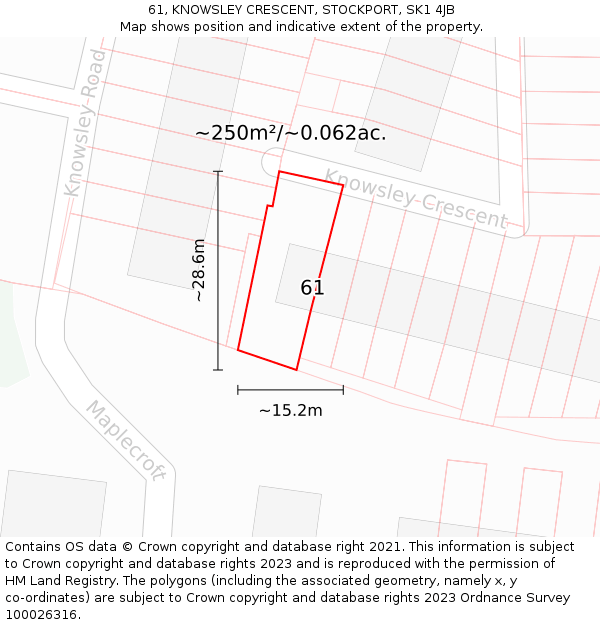 61, KNOWSLEY CRESCENT, STOCKPORT, SK1 4JB: Plot and title map