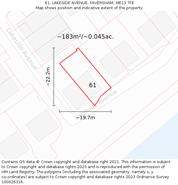 61, LAKESIDE AVENUE, FAVERSHAM, ME13 7FE: Plot and title map