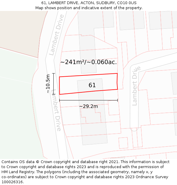 61, LAMBERT DRIVE, ACTON, SUDBURY, CO10 0US: Plot and title map