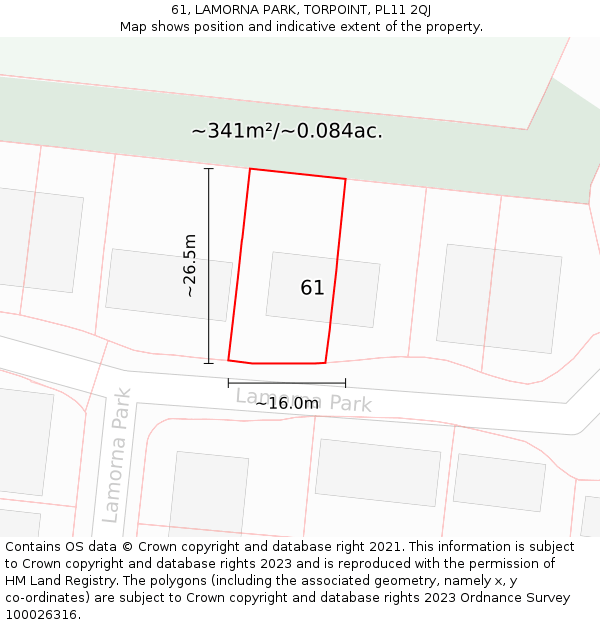 61, LAMORNA PARK, TORPOINT, PL11 2QJ: Plot and title map