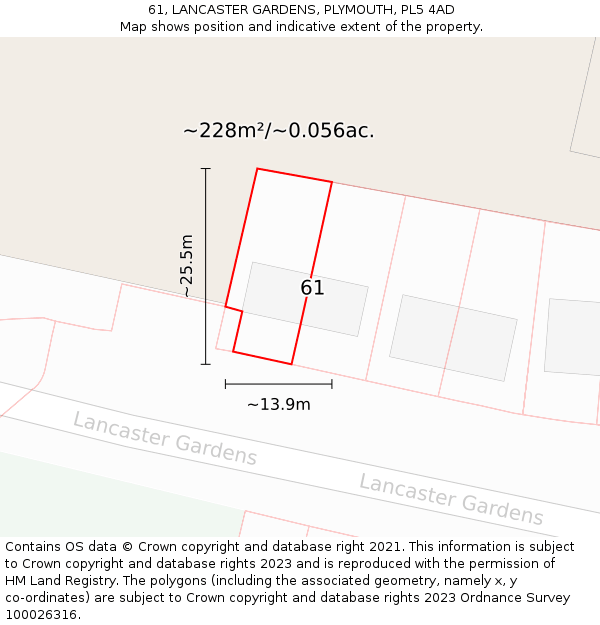 61, LANCASTER GARDENS, PLYMOUTH, PL5 4AD: Plot and title map