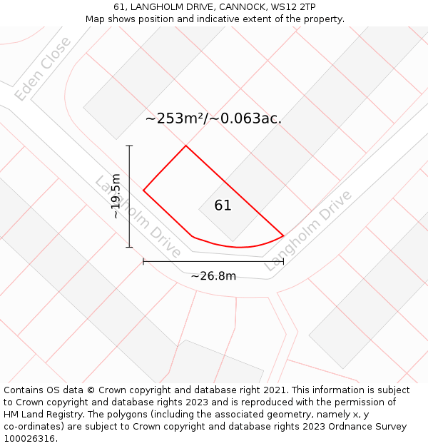 61, LANGHOLM DRIVE, CANNOCK, WS12 2TP: Plot and title map