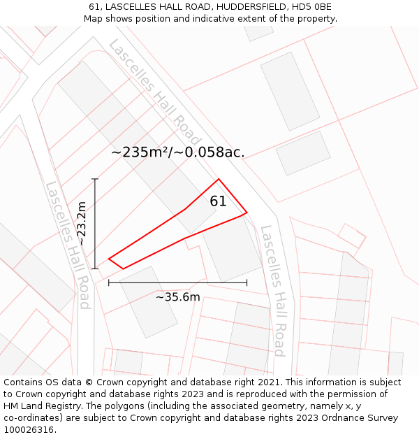 61, LASCELLES HALL ROAD, HUDDERSFIELD, HD5 0BE: Plot and title map