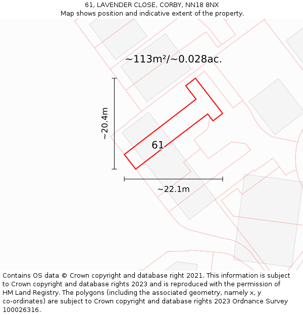 61, LAVENDER CLOSE, CORBY, NN18 8NX: Plot and title map