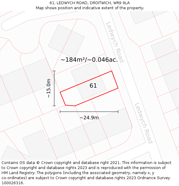 61, LEDWYCH ROAD, DROITWICH, WR9 9LA: Plot and title map