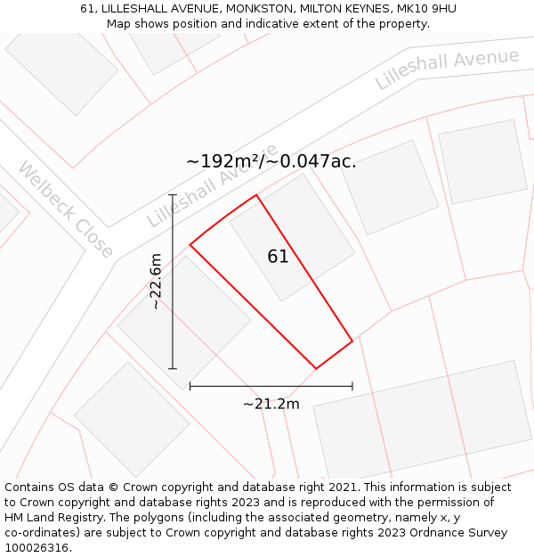 61, LILLESHALL AVENUE, MONKSTON, MILTON KEYNES, MK10 9HU: Plot and title map