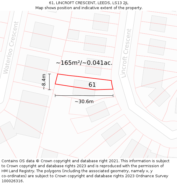 61, LINCROFT CRESCENT, LEEDS, LS13 2JL: Plot and title map