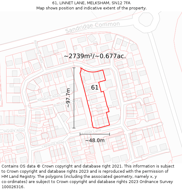 61, LINNET LANE, MELKSHAM, SN12 7FA: Plot and title map