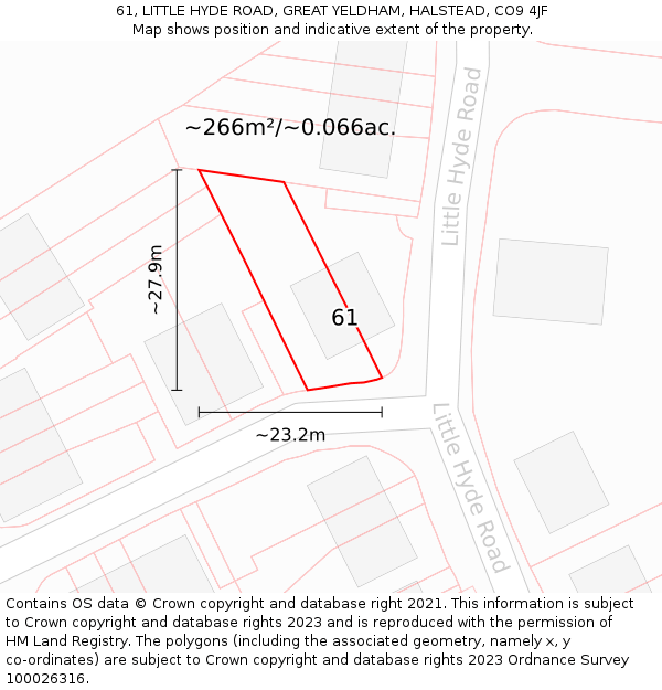 61, LITTLE HYDE ROAD, GREAT YELDHAM, HALSTEAD, CO9 4JF: Plot and title map