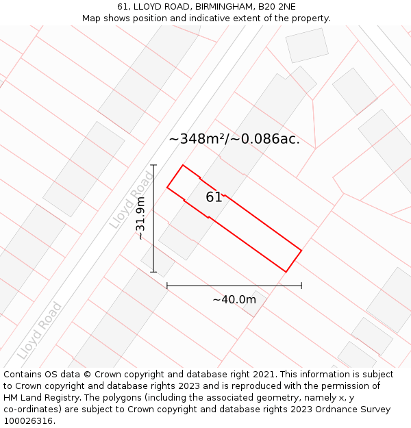 61, LLOYD ROAD, BIRMINGHAM, B20 2NE: Plot and title map