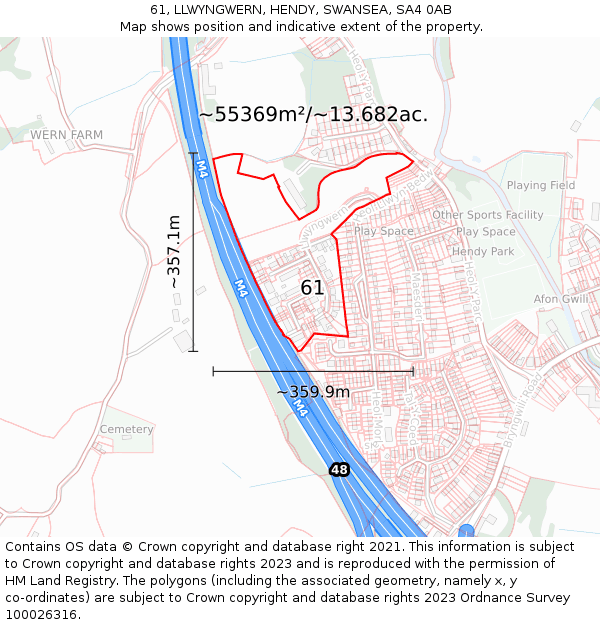 61, LLWYNGWERN, HENDY, SWANSEA, SA4 0AB: Plot and title map