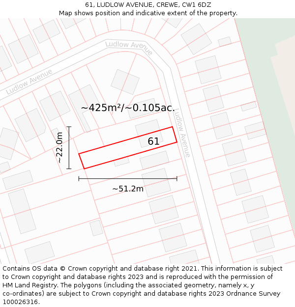 61, LUDLOW AVENUE, CREWE, CW1 6DZ: Plot and title map