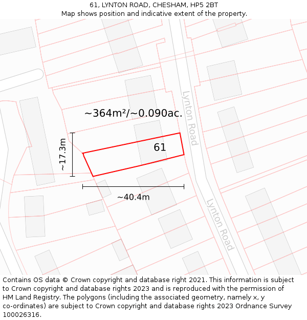 61, LYNTON ROAD, CHESHAM, HP5 2BT: Plot and title map