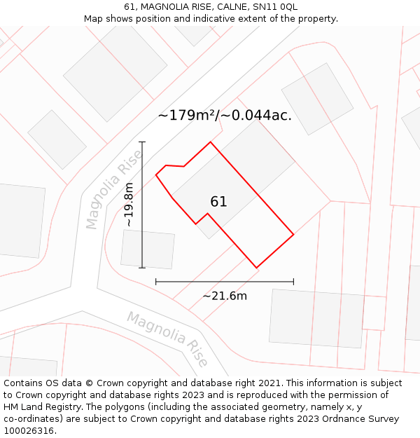 61, MAGNOLIA RISE, CALNE, SN11 0QL: Plot and title map