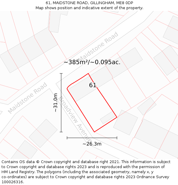 61, MAIDSTONE ROAD, GILLINGHAM, ME8 0DP: Plot and title map