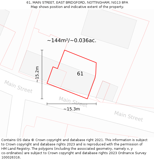 61, MAIN STREET, EAST BRIDGFORD, NOTTINGHAM, NG13 8PA: Plot and title map