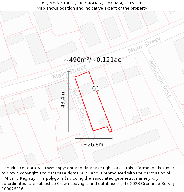 61, MAIN STREET, EMPINGHAM, OAKHAM, LE15 8PR: Plot and title map