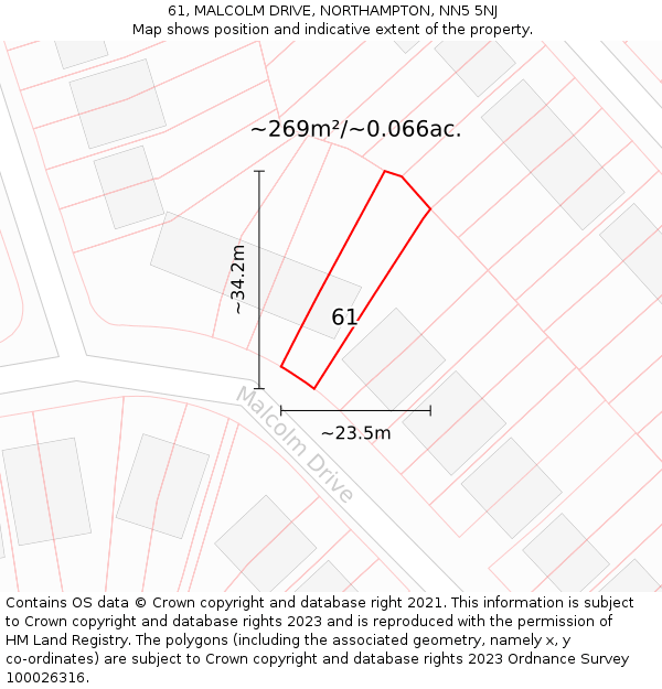 61, MALCOLM DRIVE, NORTHAMPTON, NN5 5NJ: Plot and title map