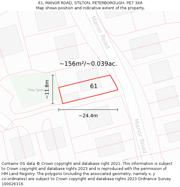 61, MANOR ROAD, STILTON, PETERBOROUGH, PE7 3XA: Plot and title map