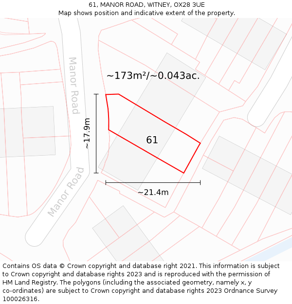 61, MANOR ROAD, WITNEY, OX28 3UE: Plot and title map