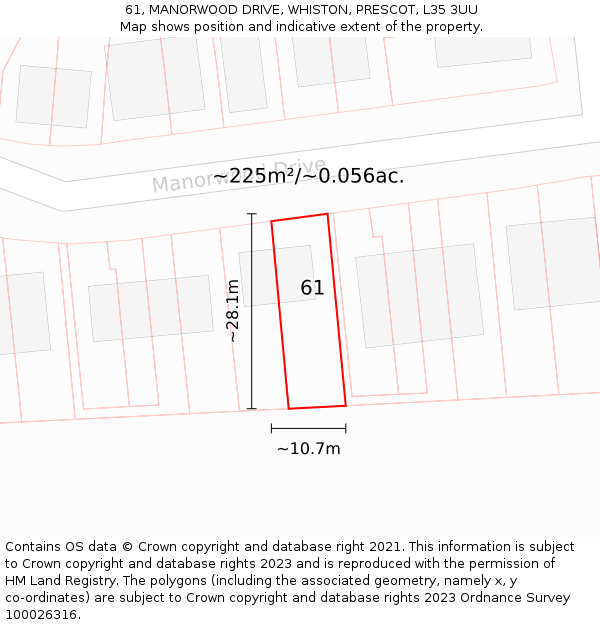 61, MANORWOOD DRIVE, WHISTON, PRESCOT, L35 3UU: Plot and title map