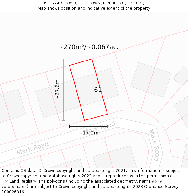 61, MARK ROAD, HIGHTOWN, LIVERPOOL, L38 0BQ: Plot and title map