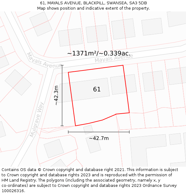 61, MAYALS AVENUE, BLACKPILL, SWANSEA, SA3 5DB: Plot and title map