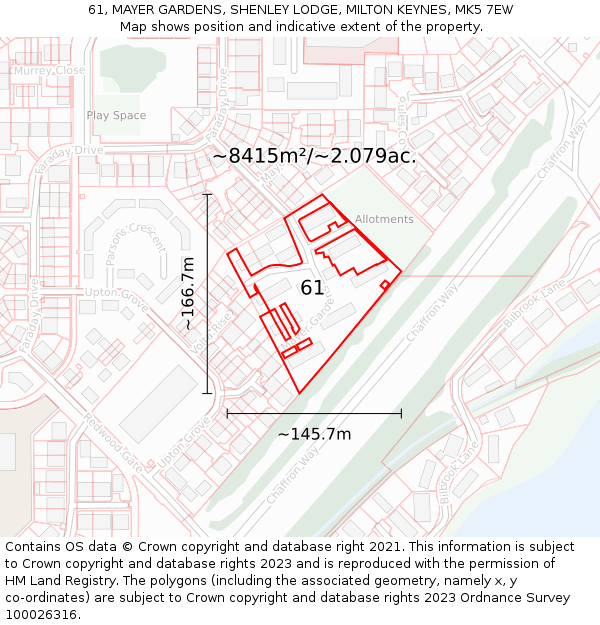 61, MAYER GARDENS, SHENLEY LODGE, MILTON KEYNES, MK5 7EW: Plot and title map