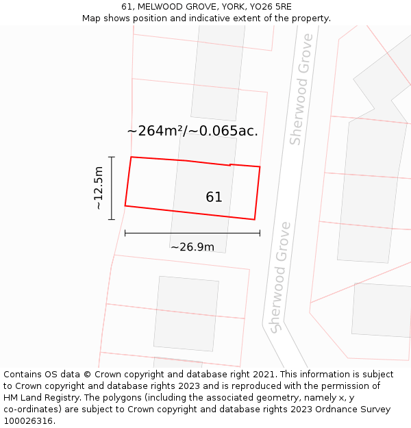 61, MELWOOD GROVE, YORK, YO26 5RE: Plot and title map