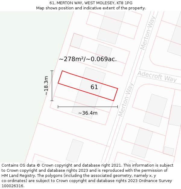 61, MERTON WAY, WEST MOLESEY, KT8 1PG: Plot and title map