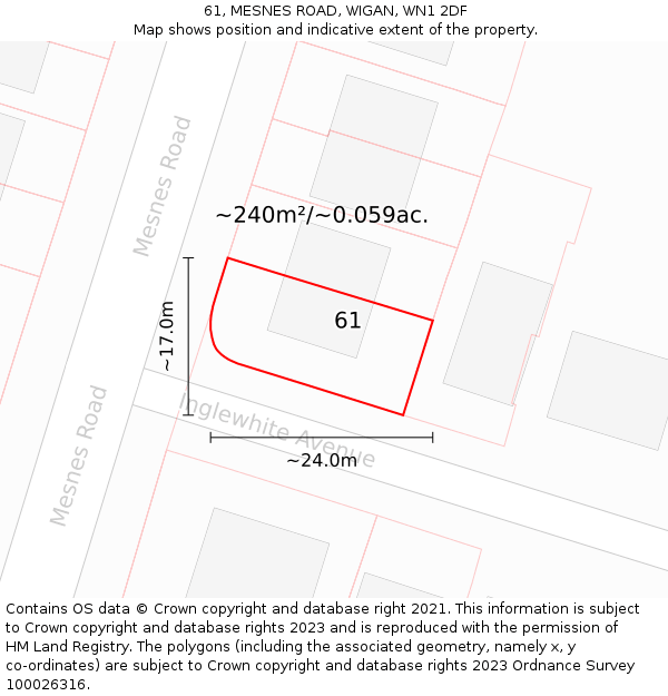 61, MESNES ROAD, WIGAN, WN1 2DF: Plot and title map