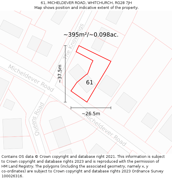 61, MICHELDEVER ROAD, WHITCHURCH, RG28 7JH: Plot and title map