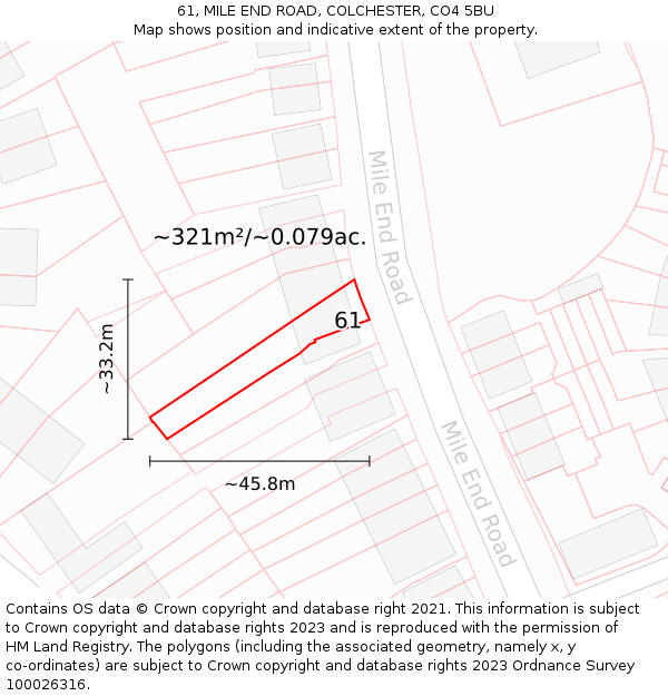 61, MILE END ROAD, COLCHESTER, CO4 5BU: Plot and title map