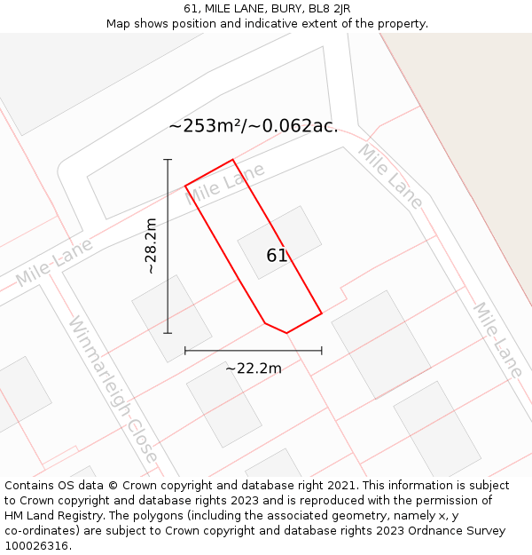 61, MILE LANE, BURY, BL8 2JR: Plot and title map