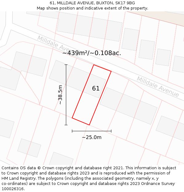 61, MILLDALE AVENUE, BUXTON, SK17 9BG: Plot and title map