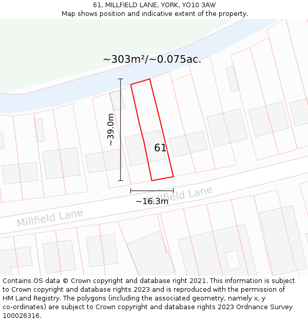 61, MILLFIELD LANE, YORK, YO10 3AW: Plot and title map