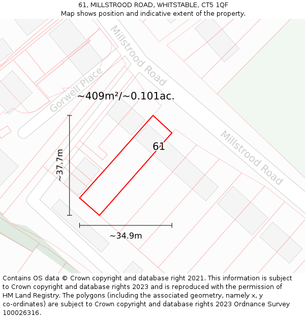 61, MILLSTROOD ROAD, WHITSTABLE, CT5 1QF: Plot and title map