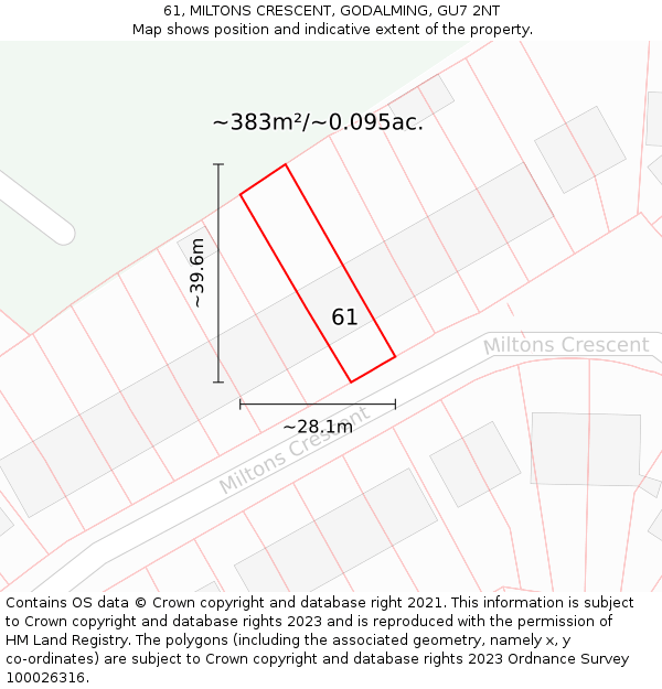 61, MILTONS CRESCENT, GODALMING, GU7 2NT: Plot and title map