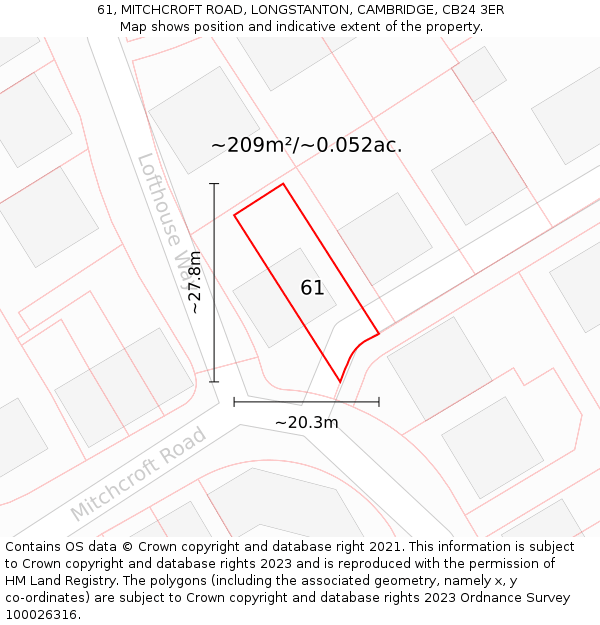 61, MITCHCROFT ROAD, LONGSTANTON, CAMBRIDGE, CB24 3ER: Plot and title map