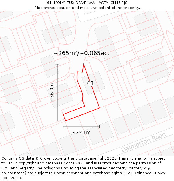 61, MOLYNEUX DRIVE, WALLASEY, CH45 1JS: Plot and title map