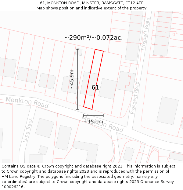 61, MONKTON ROAD, MINSTER, RAMSGATE, CT12 4EE: Plot and title map