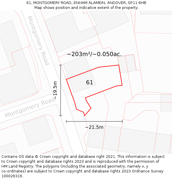 61, MONTGOMERY ROAD, ENHAM ALAMEIN, ANDOVER, SP11 6HB: Plot and title map