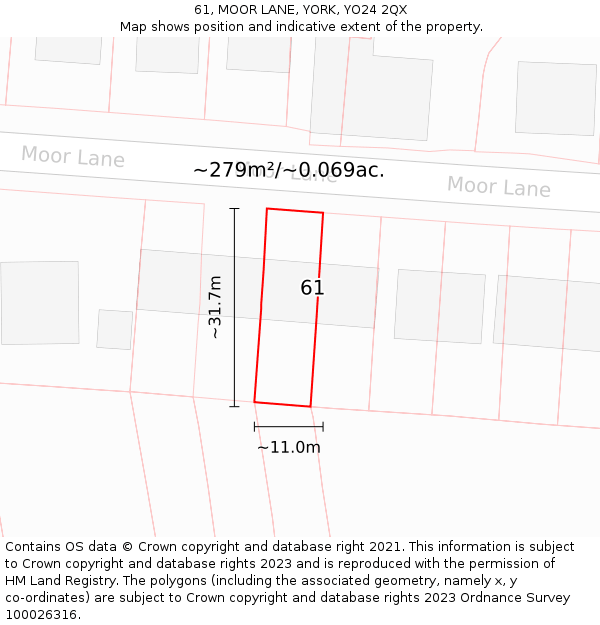 61, MOOR LANE, YORK, YO24 2QX: Plot and title map