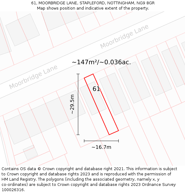 61, MOORBRIDGE LANE, STAPLEFORD, NOTTINGHAM, NG9 8GR: Plot and title map