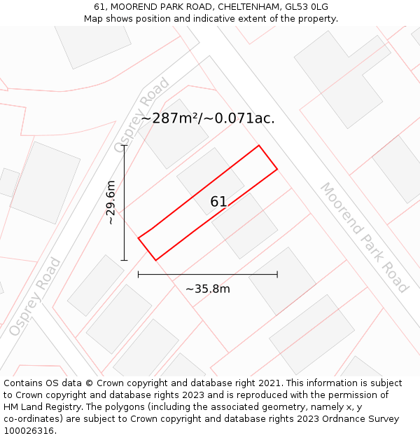 61, MOOREND PARK ROAD, CHELTENHAM, GL53 0LG: Plot and title map