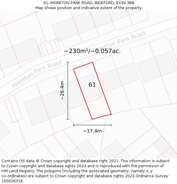 61, MORETON PARK ROAD, BIDEFORD, EX39 3BB: Plot and title map