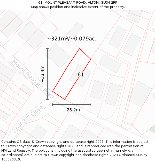 61, MOUNT PLEASANT ROAD, ALTON, GU34 2RP: Plot and title map