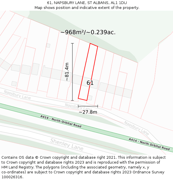 61, NAPSBURY LANE, ST ALBANS, AL1 1DU: Plot and title map