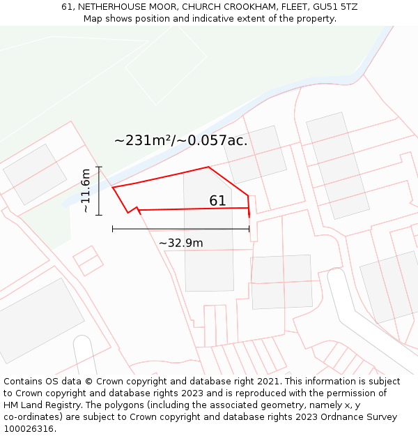 61, NETHERHOUSE MOOR, CHURCH CROOKHAM, FLEET, GU51 5TZ: Plot and title map