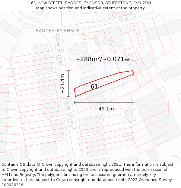 61, NEW STREET, BADDESLEY ENSOR, ATHERSTONE, CV9 2DN: Plot and title map